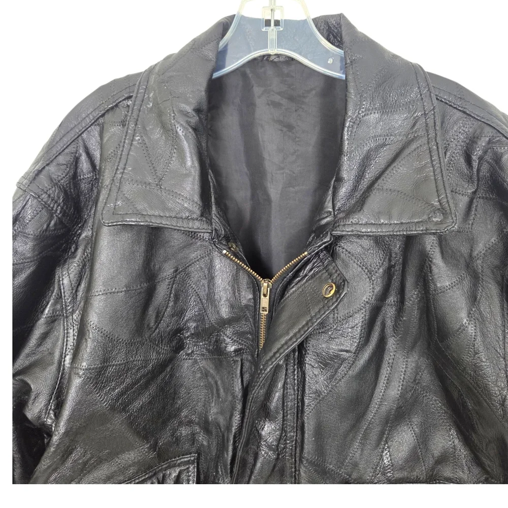 Vintage Patchwork Leather Bomber Jacker Mens Large Black 90s Heavyweight